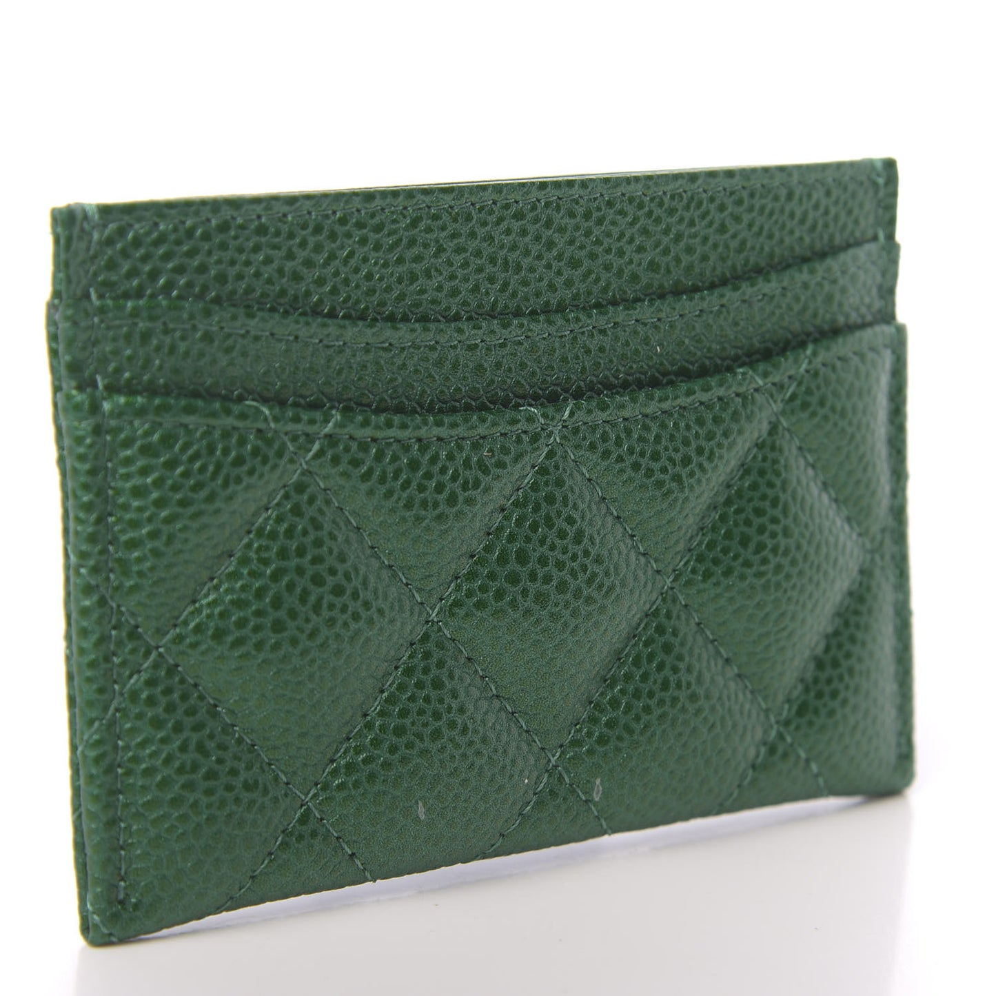 Metallic Caviar Quilted Card Holder Green