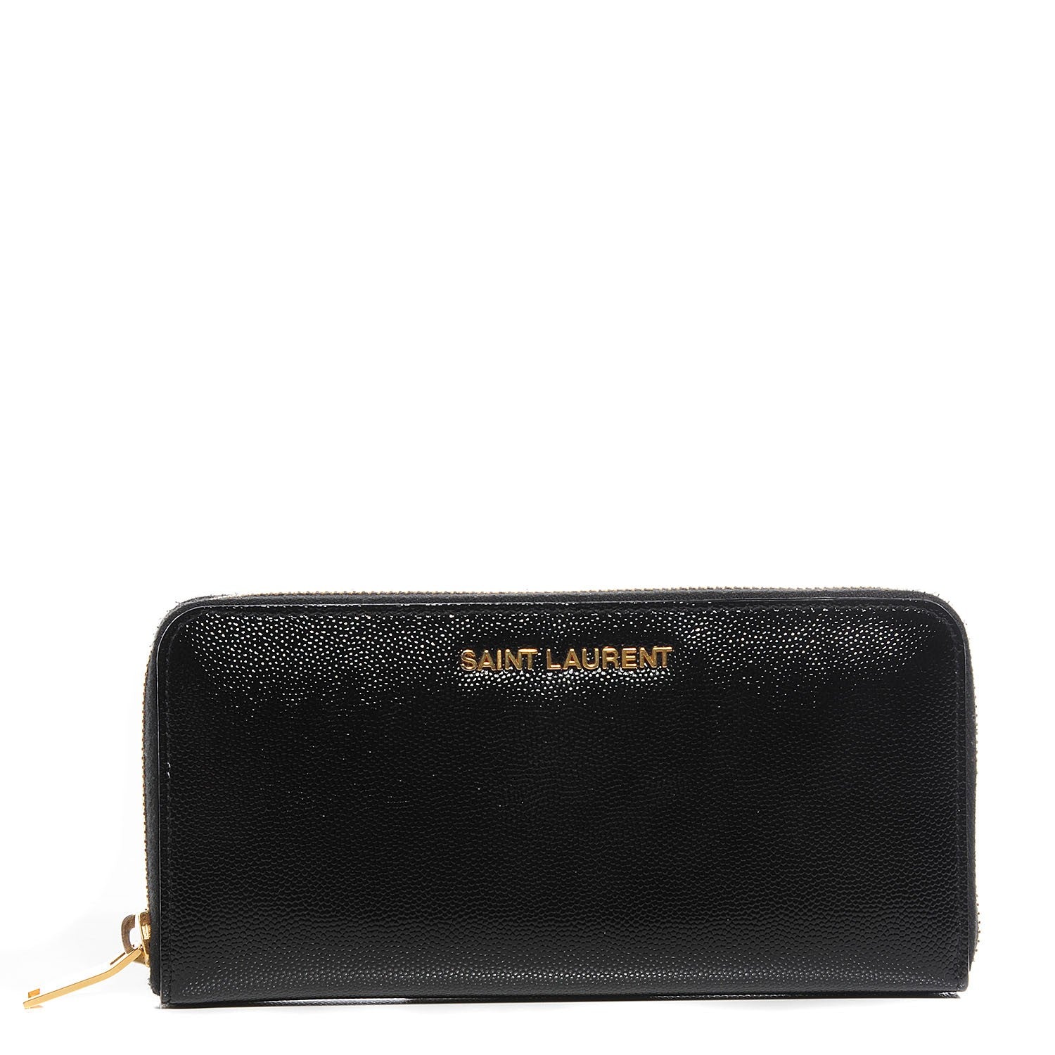 Saint Laurent Patent Grain De Poudre Classic Letters Zip Around Wallet Black 1 of 8