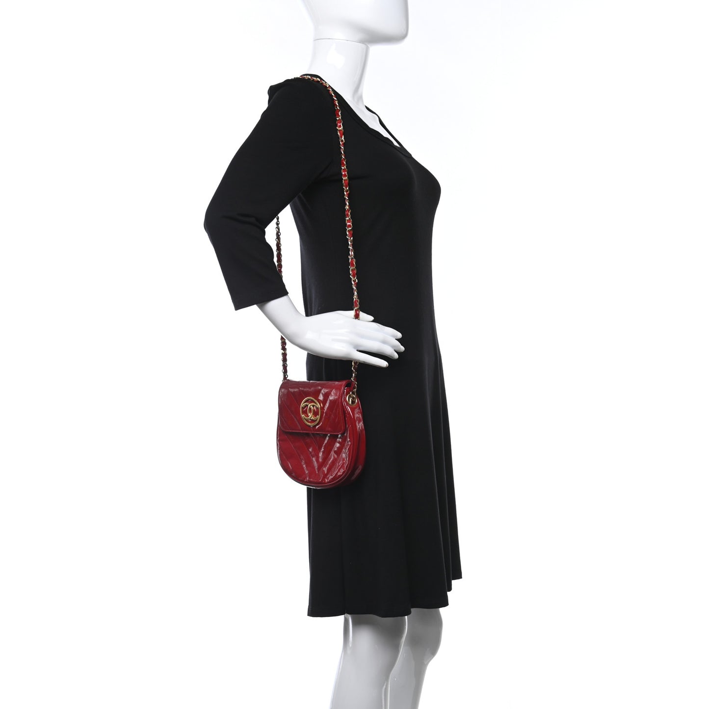 Patent Quilted Chevron Mini Flap Bag Red