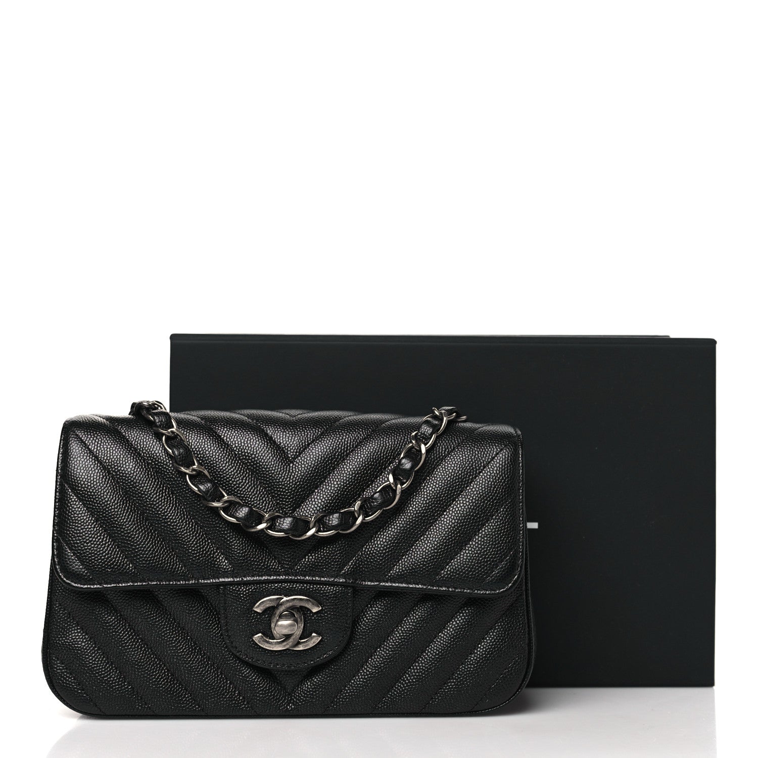 Chanel Metallic Caviar Chevron Quilted Mini Rectangular Flap Black 11 of 11