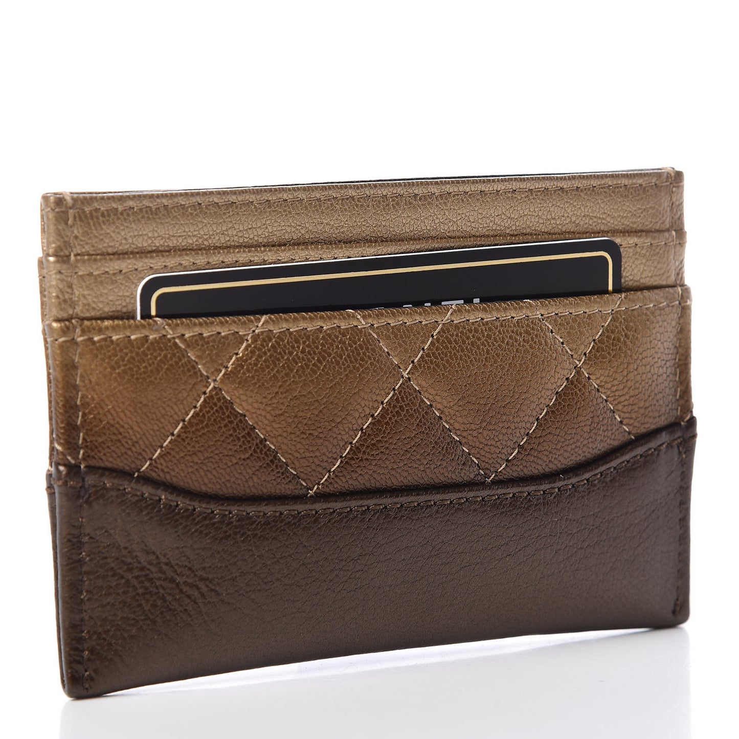 Metallic Goatskin Quilted Gabrielle Card Holder Bronze