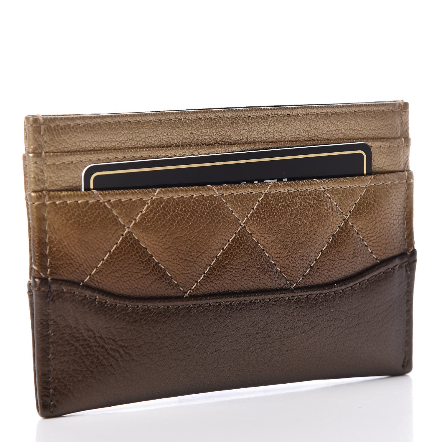 Chanel Metallic Goatskin Quilted Gabrielle Card Holder Bronze 3 of 9