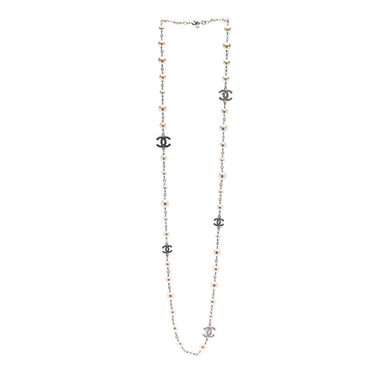 Chanel Graduated Pearl Crystal CC Long Necklace Silver 3 of 6