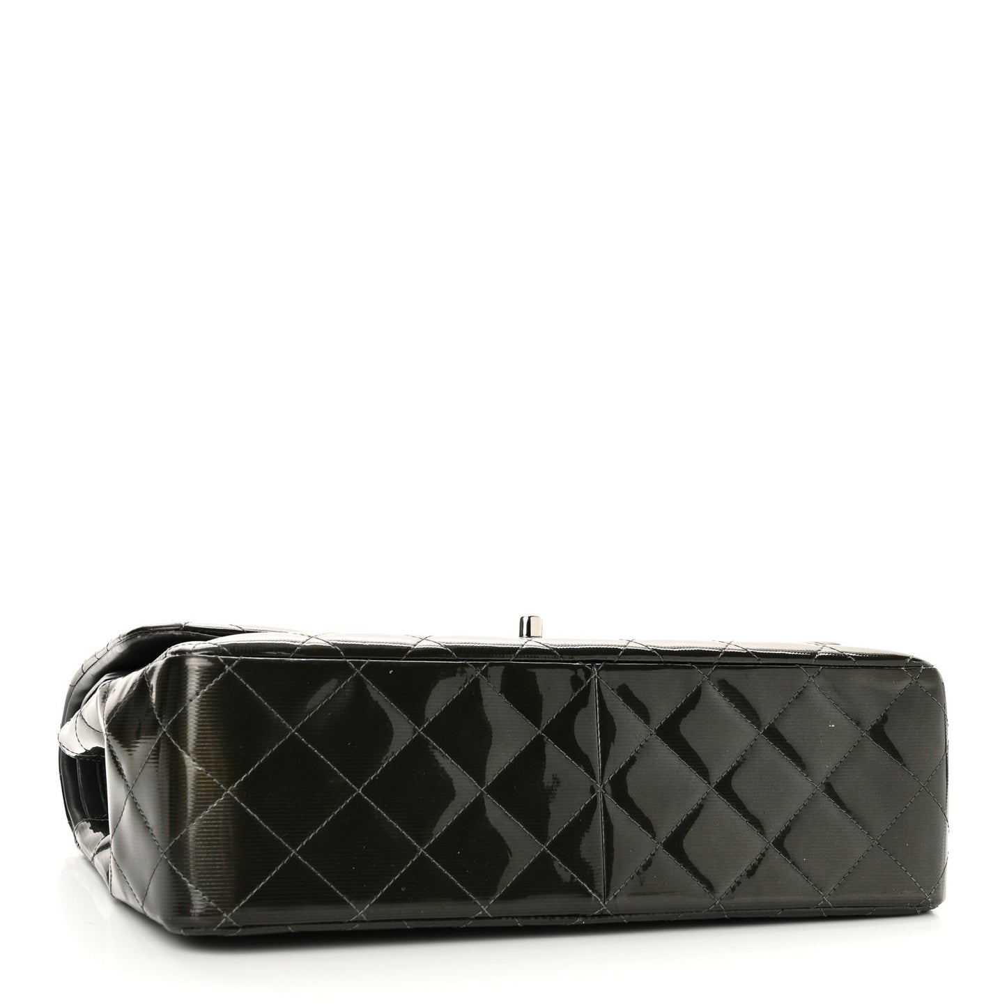 Striated Patent Quilted Jumbo Double Flap  Dark Grey