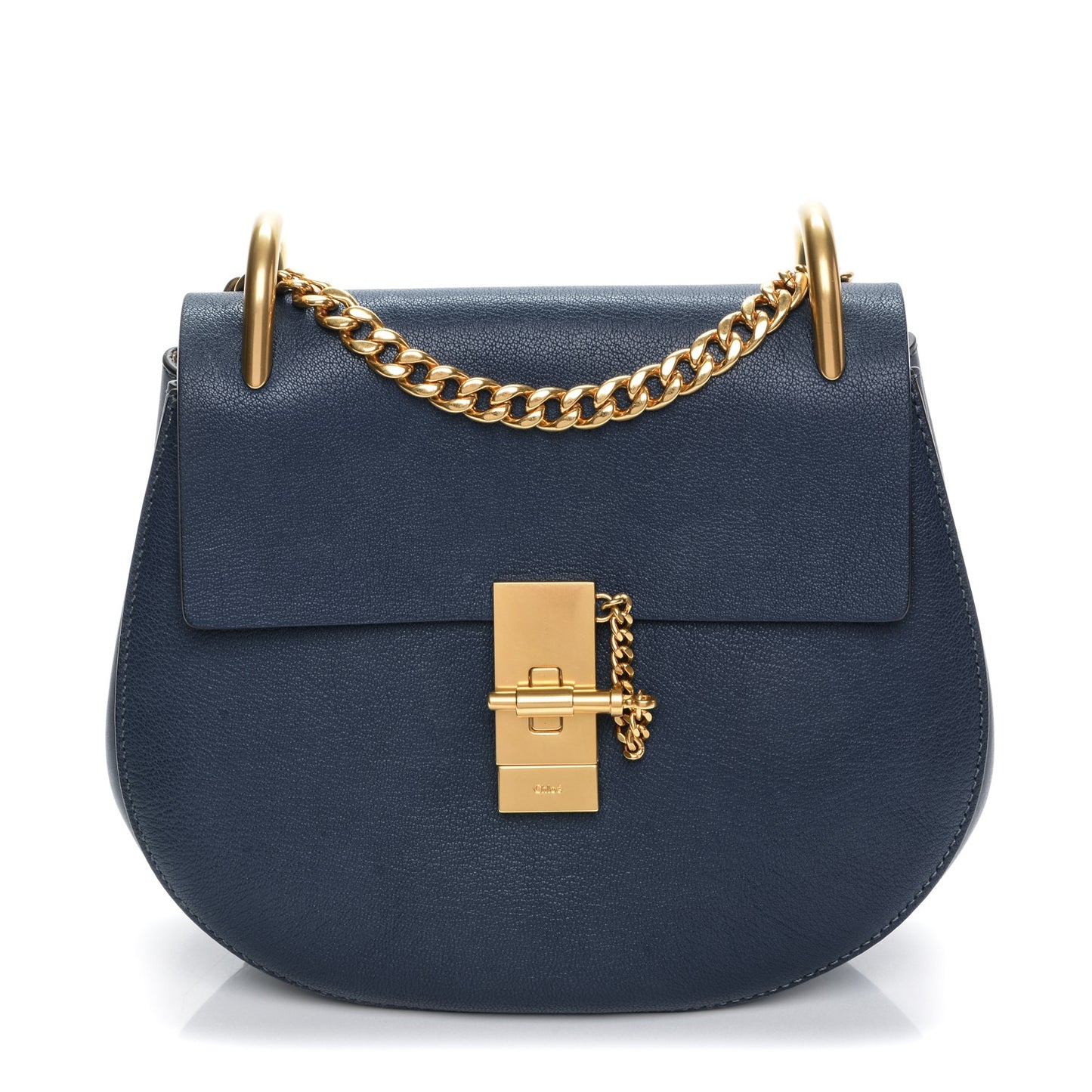 Grained Lambskin Drew Shoulder Bag Denim Blue