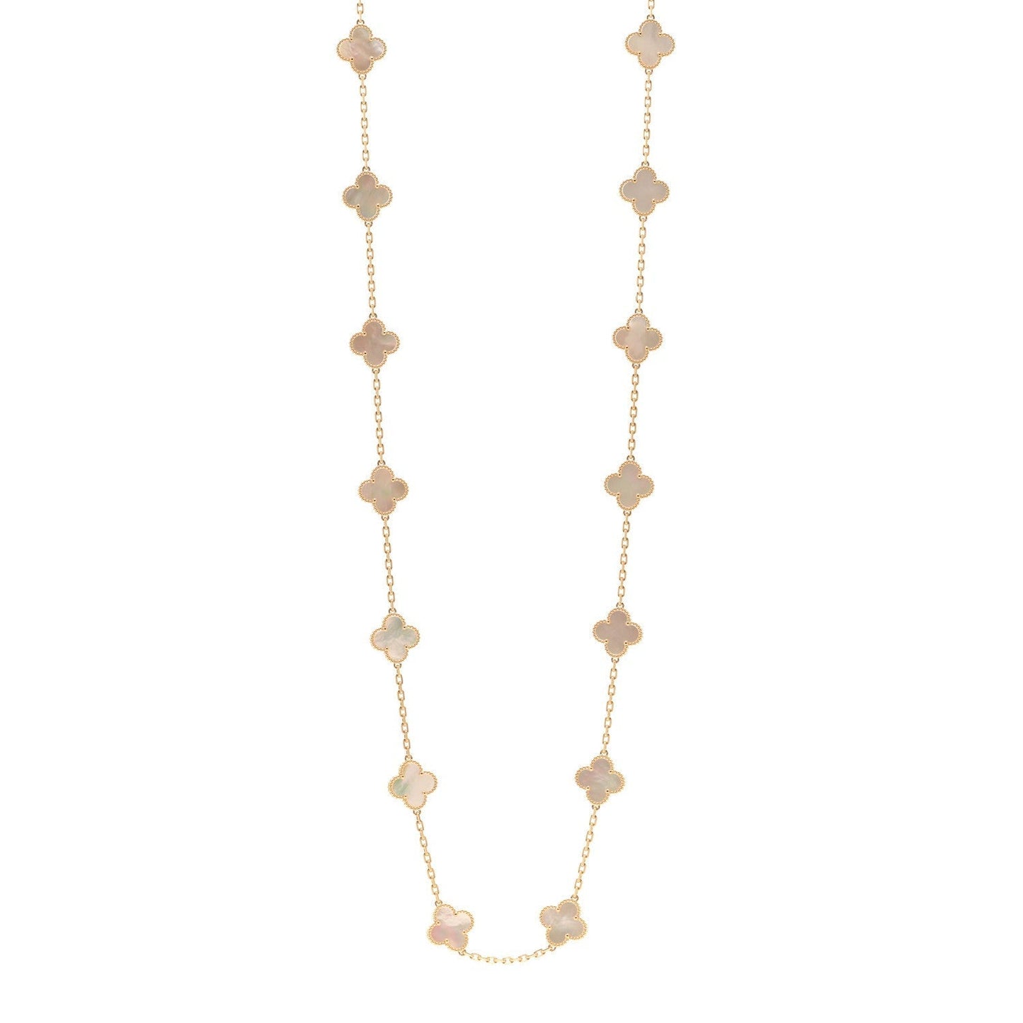 18K Yellow Gold Mother of Pearl 20 Motifs Vintage Alhambra Necklace