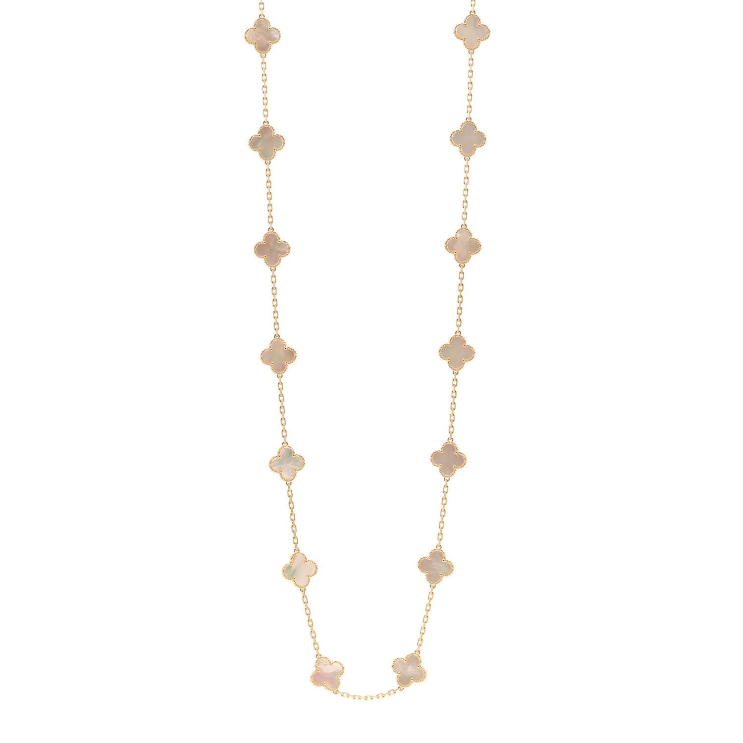 Van Cleef & Arpels 18K Yellow Gold Mother of Pearl 20 Motifs Vintage Alhambra Necklace 1 of 6