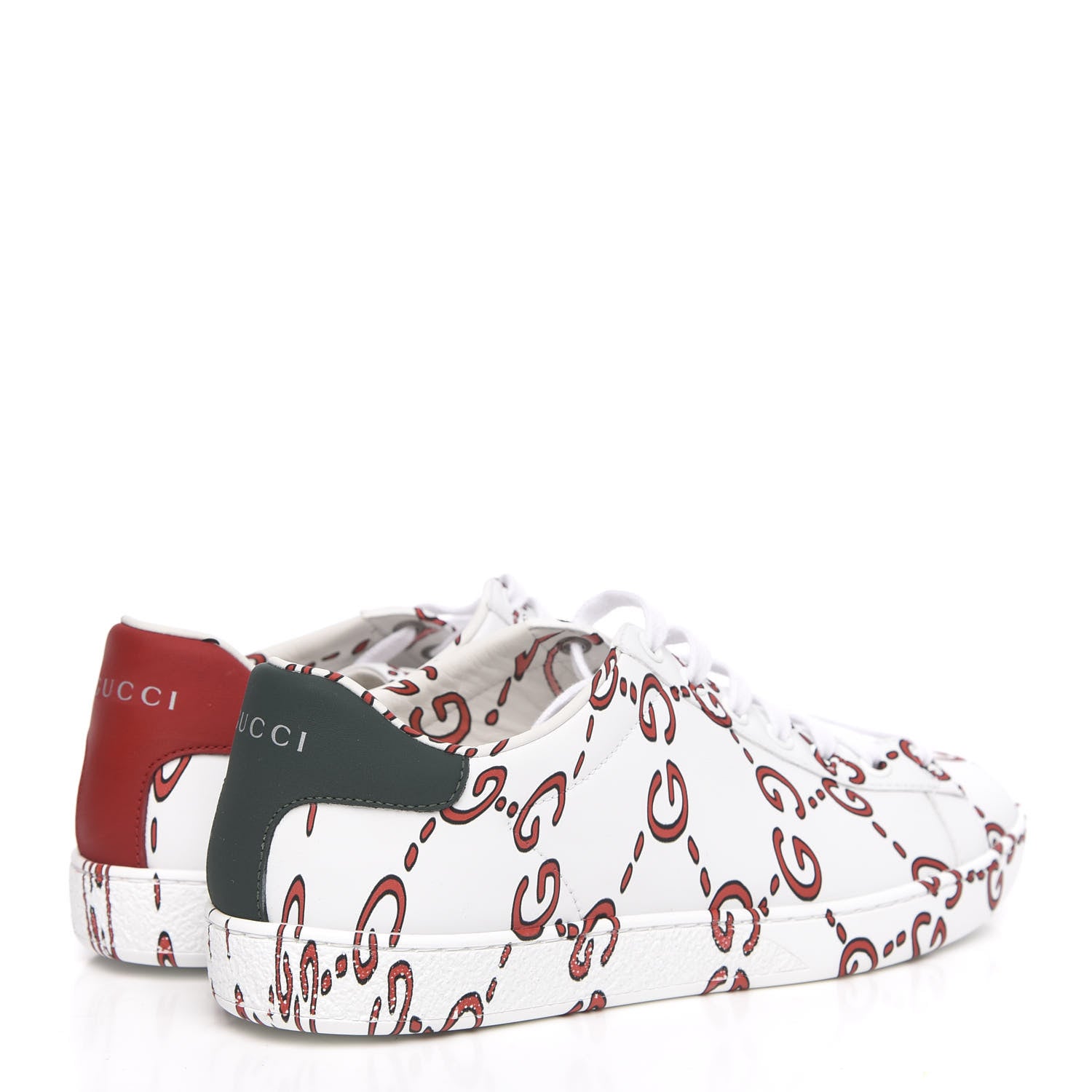 Gucci Calfskin GucciGhost Print Womens Ace Sneakers 37.5 White Hibiscus Red 4 of 10
