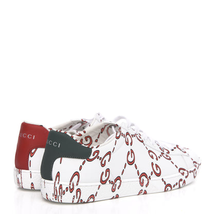 Gucci Calfskin GucciGhost Print Womens Ace Sneakers 37.5 White Hibiscus Red 4 of 10