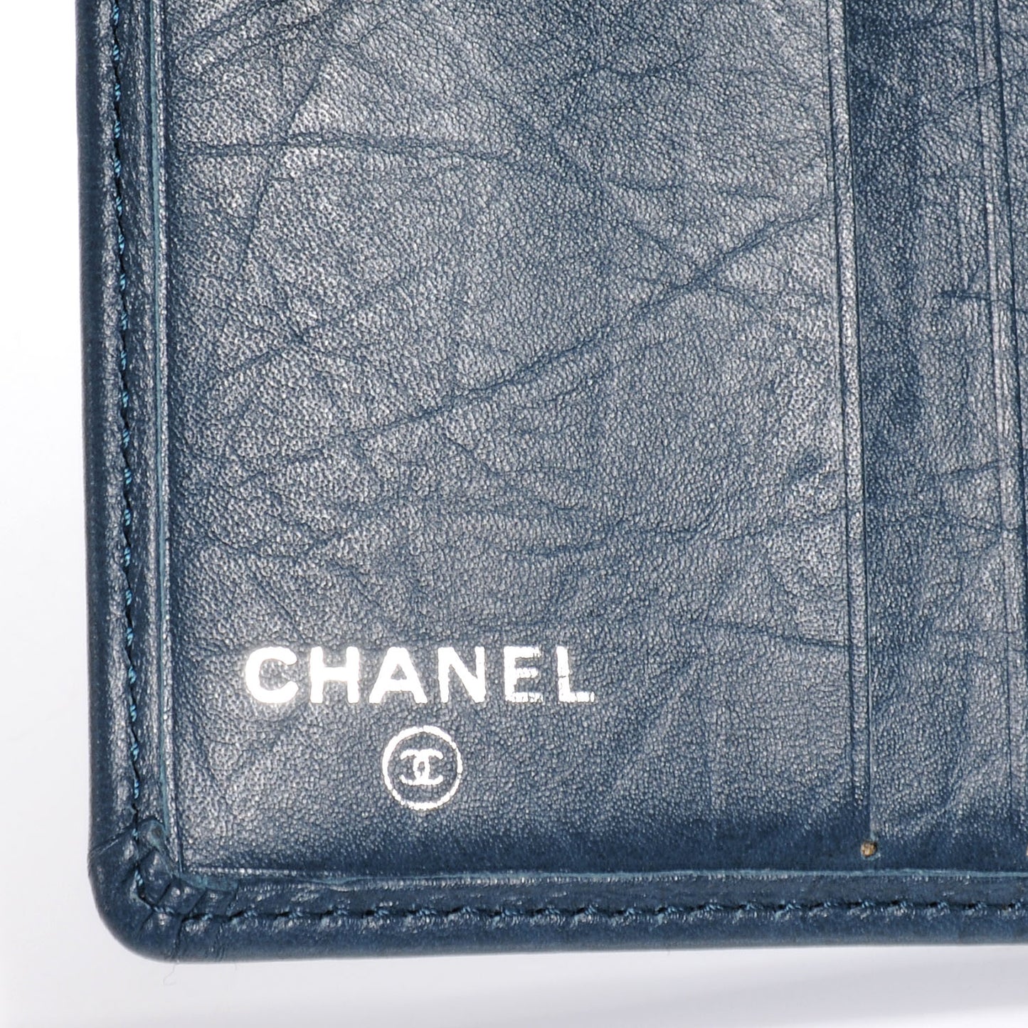 Aged Calfskin Cambon Compact Wallet Blue