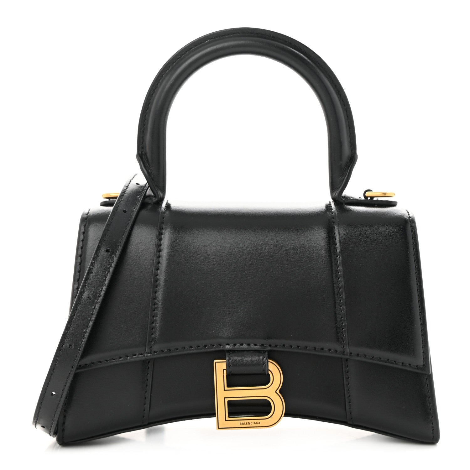Balenciaga Shiny Box Calfskin Hourglass Top Handle Bag XS Black 1 of 11