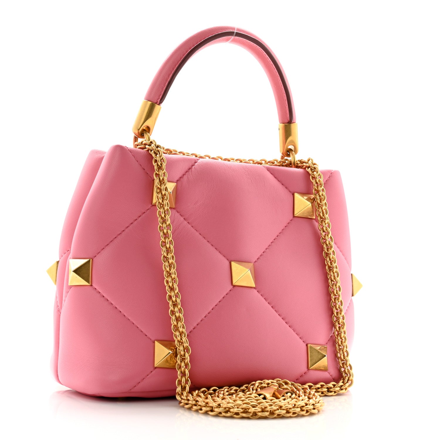 Valentino Garavani Nappa Small Roman Stud The Handle Bag Flamingo Pink 3 of 11