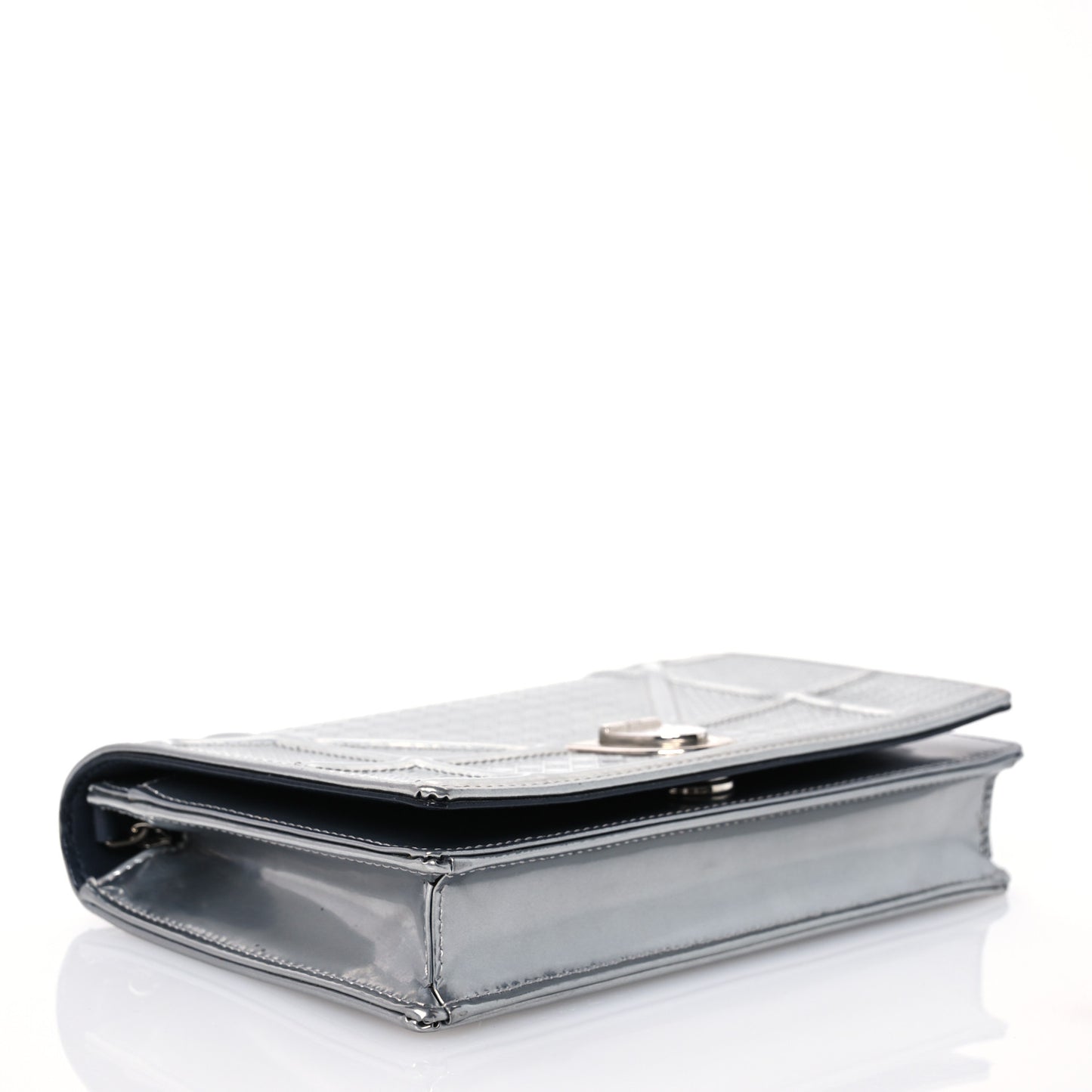 Metallic Patent Micro-Cannage Diorama Wallet on Chain Pouch Silver