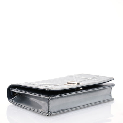 Christian Dior Metallic Patent Micro-Cannage Diorama Wallet on Chain Pouch Silver 4 of 16