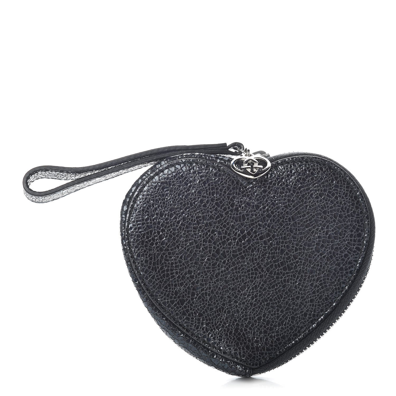Gucci Crackled Calfskin Heart Coin Purse Navy 1 of 7