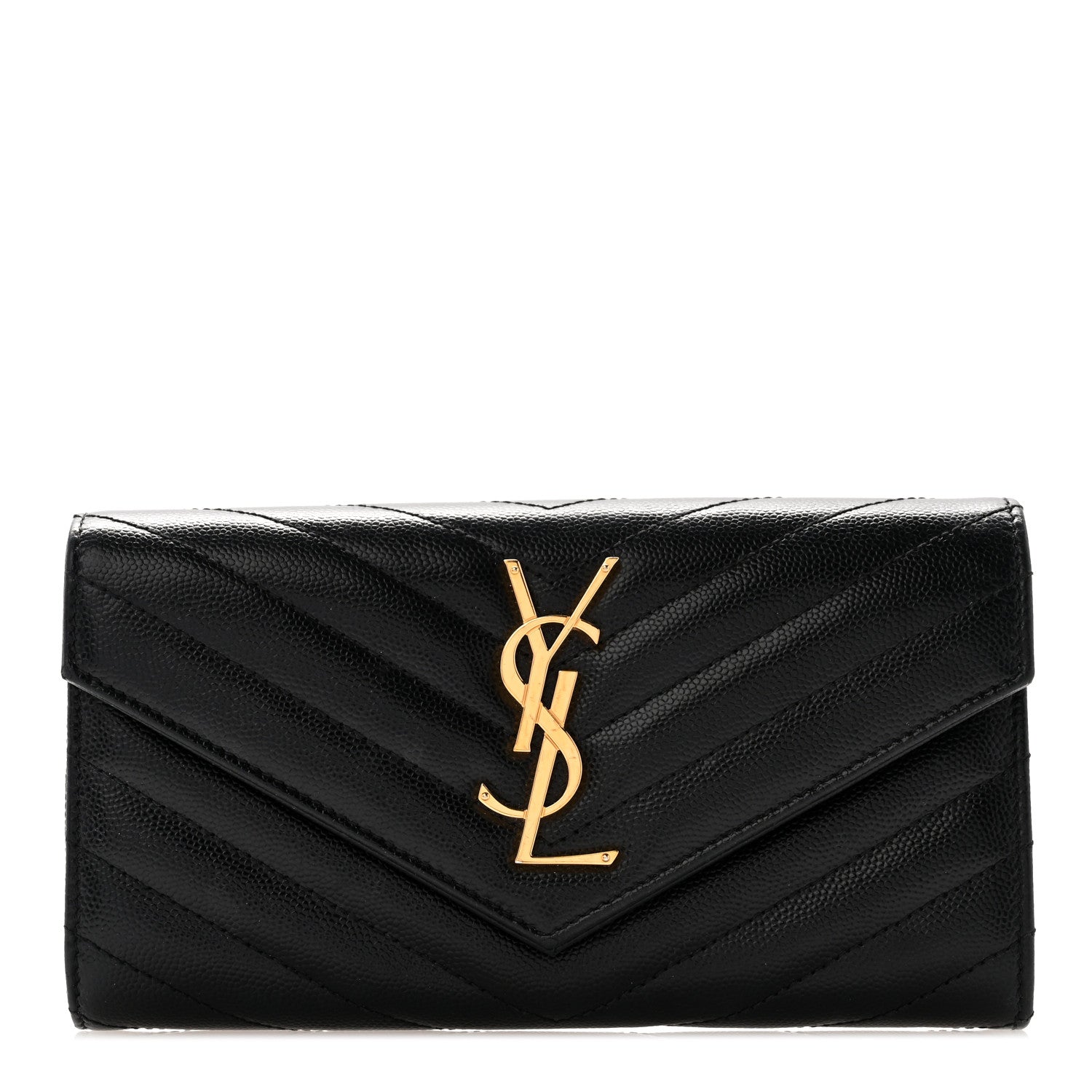 Saint Laurent Grain De Poudre Matelasse Chevron Monogram Flap Wallet Black 1 of 9