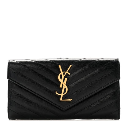 Saint Laurent Grain De Poudre Matelasse Chevron Monogram Flap Wallet Black 1 of 9