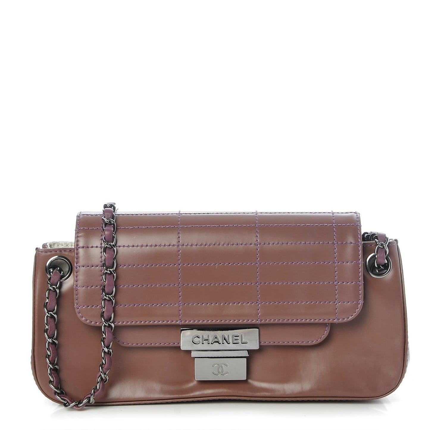 Glazed Calfskin Stitched Accordion Flap Pink