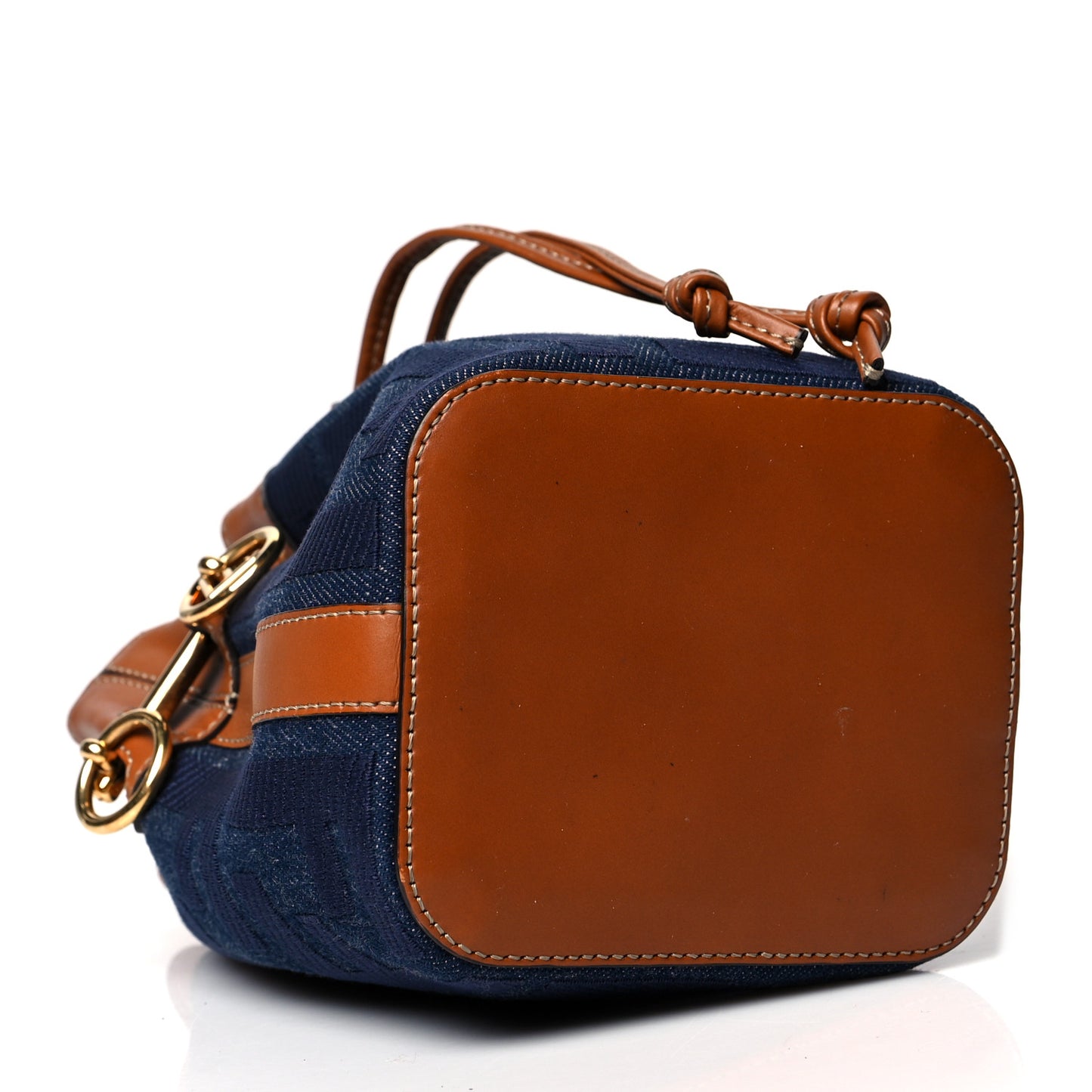 Denim Vitello King F is Fendi FF Embroidered Mini Mon Tresor Bucket Bag Blue Cuoio