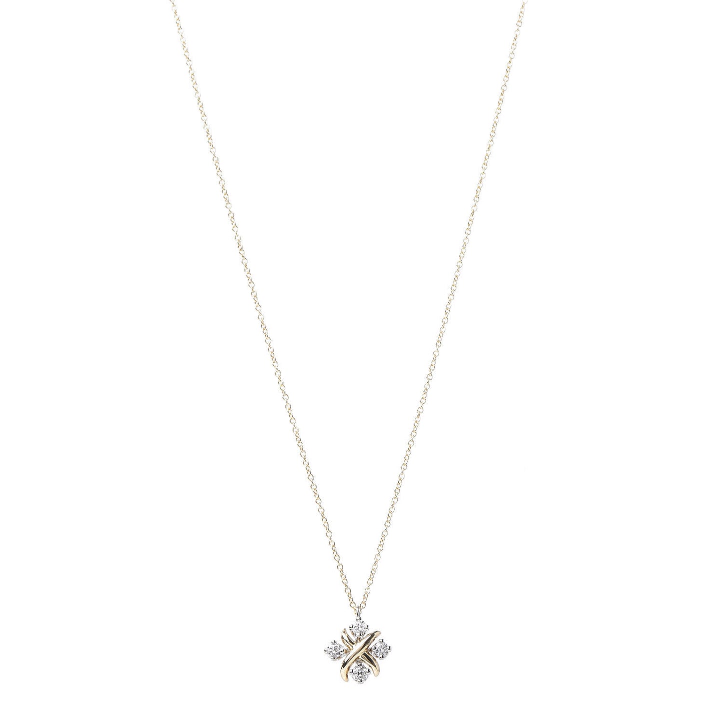 Platinum 18K Yellow Gold Diamond Schlumberger Lynn Pendant Necklace