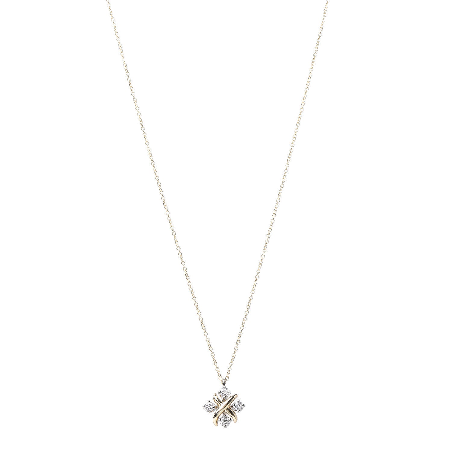 Tiffany Platinum 18K Yellow Gold Diamond Schlumberger Lynn Pendant Necklace 1 of 7
