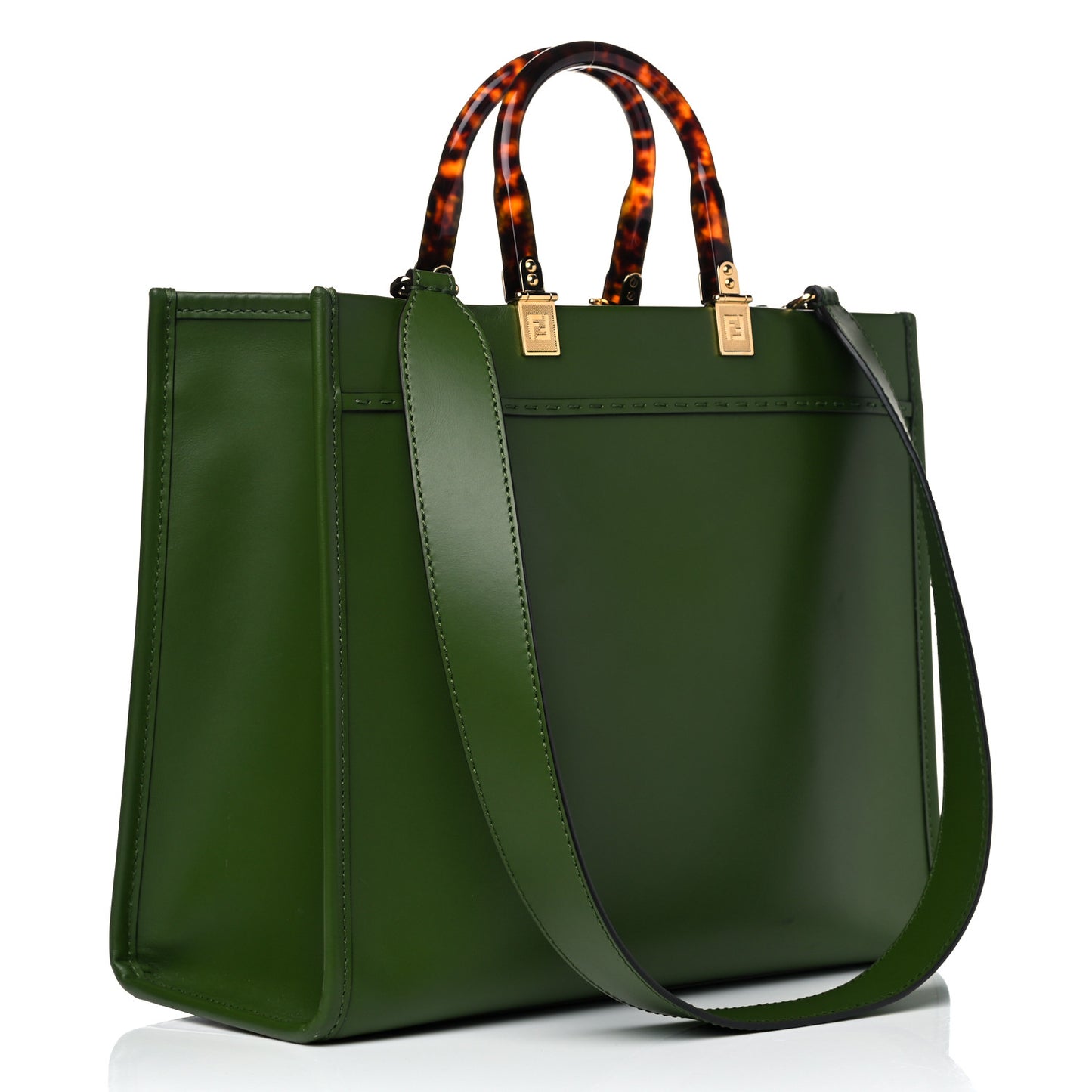 Vitello King Plexiglass Logo Embossed Medium Fendi Sunshine Shopper Tote Avocado