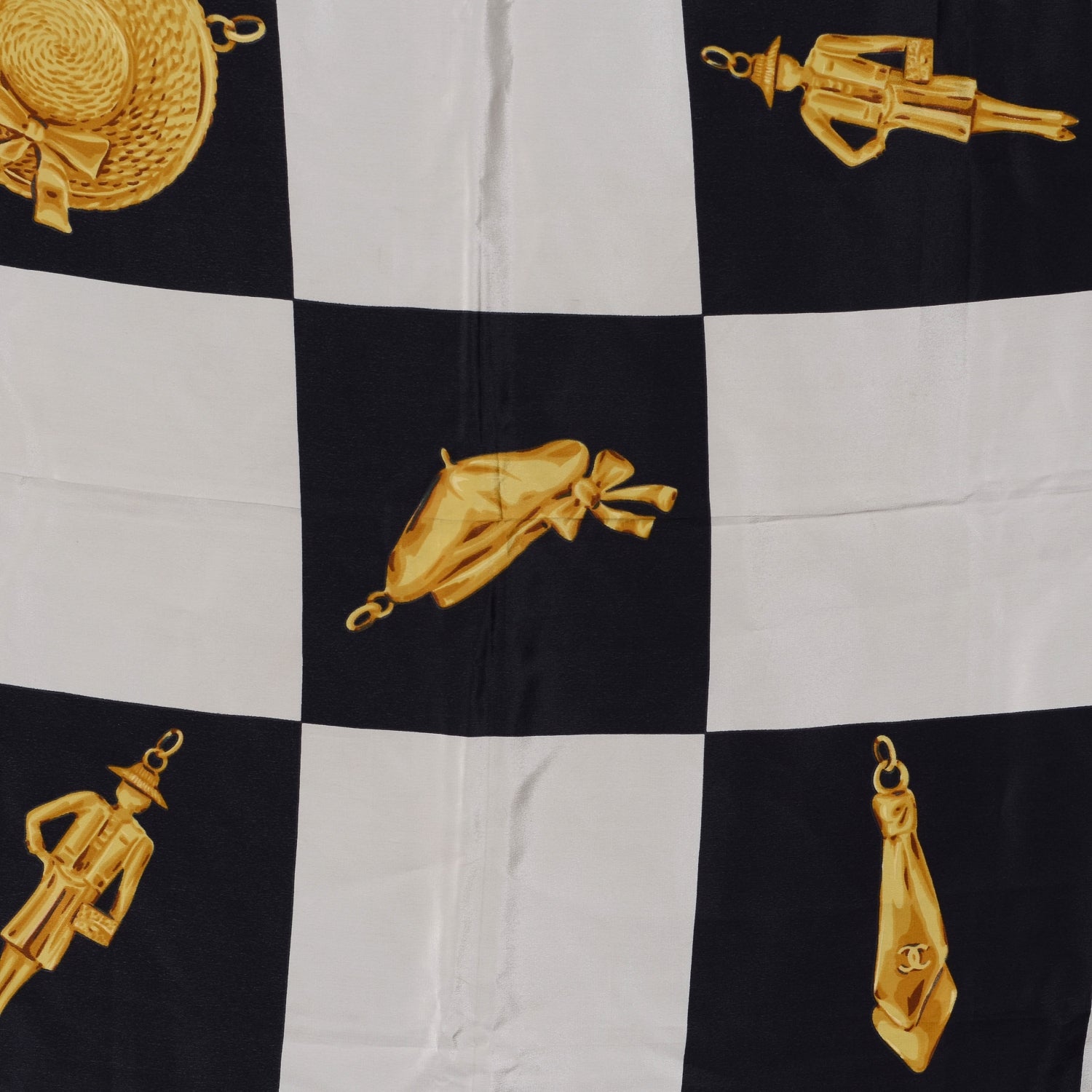 Chanel Silk Iconic Charms Scarf Black White Gold 1 of 7
