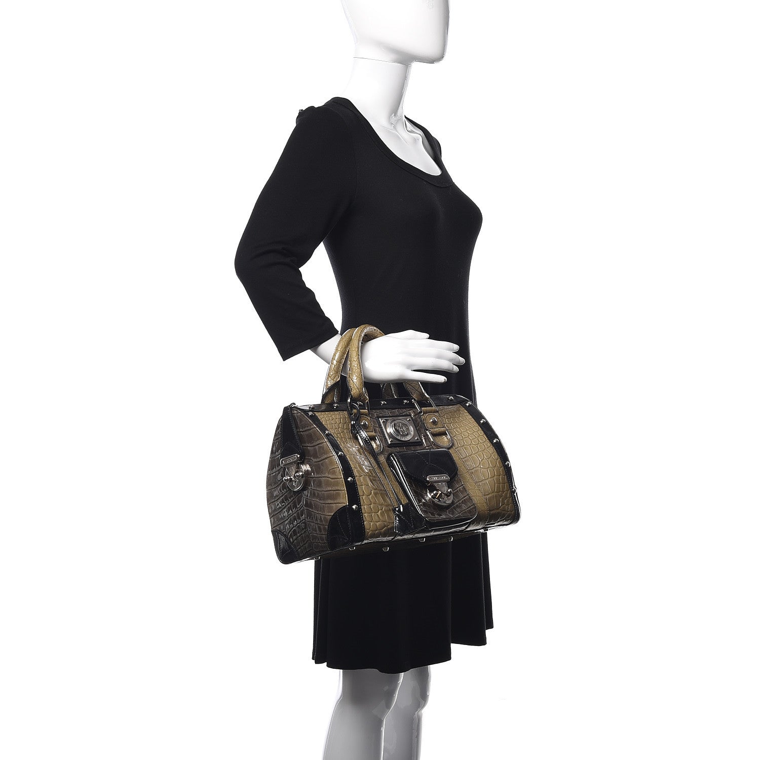 Versace Calfskin Crocodile Embossed Madonna Satchel 2 of 12