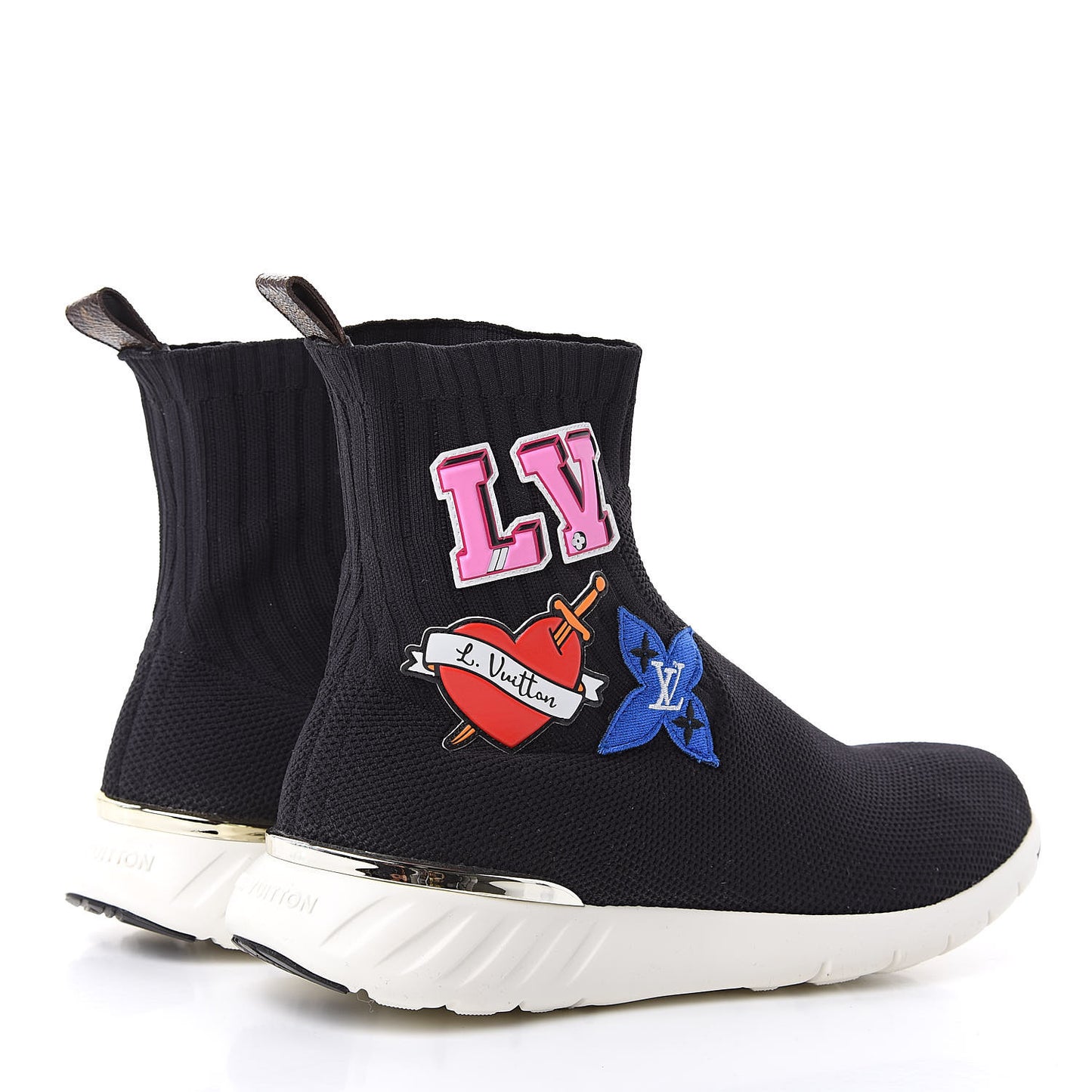 Stretch Fabric LV Black Heart Sock Sneaker 40 Black