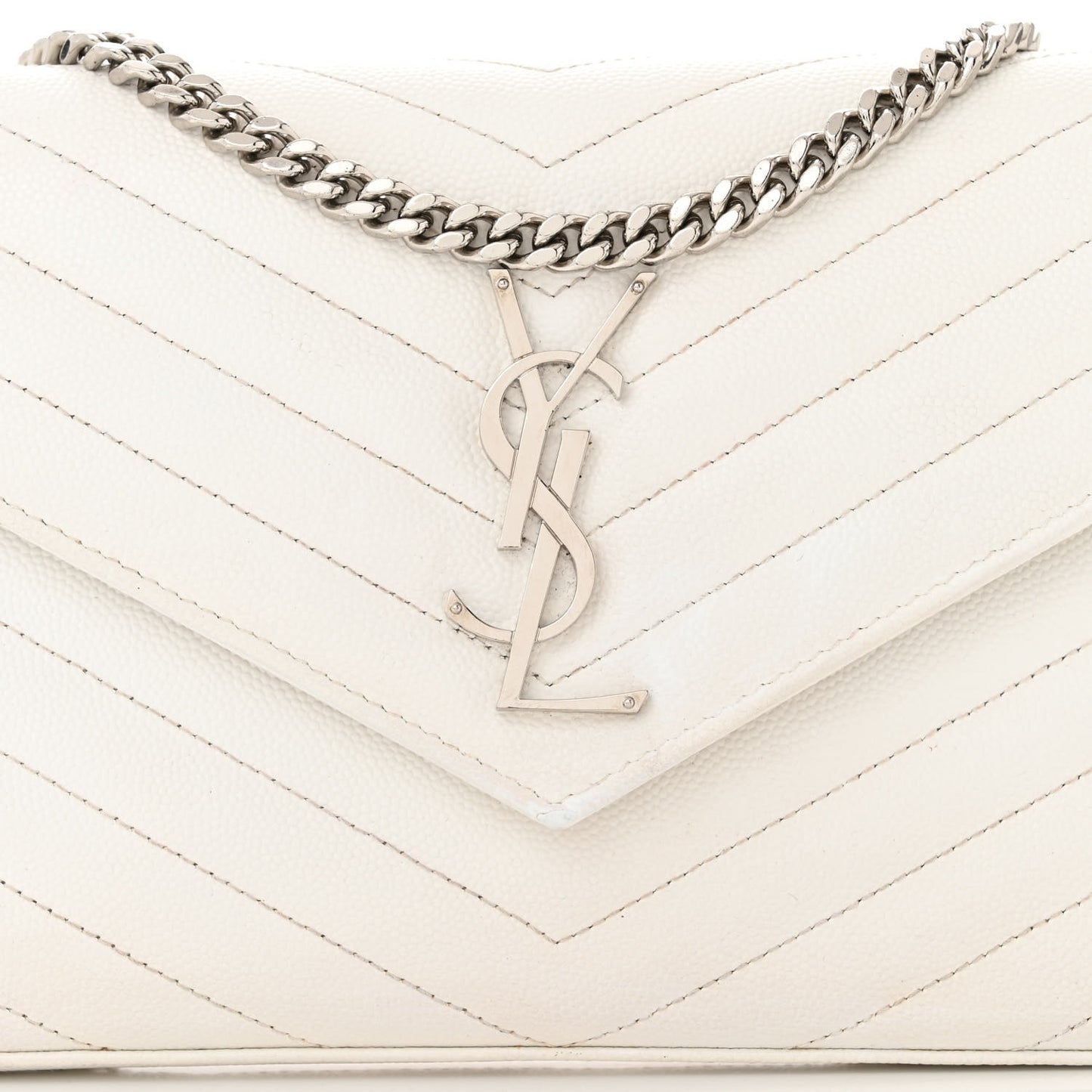 Grain De Poudre Matelasse Chevron Monogram Chain Wallet White