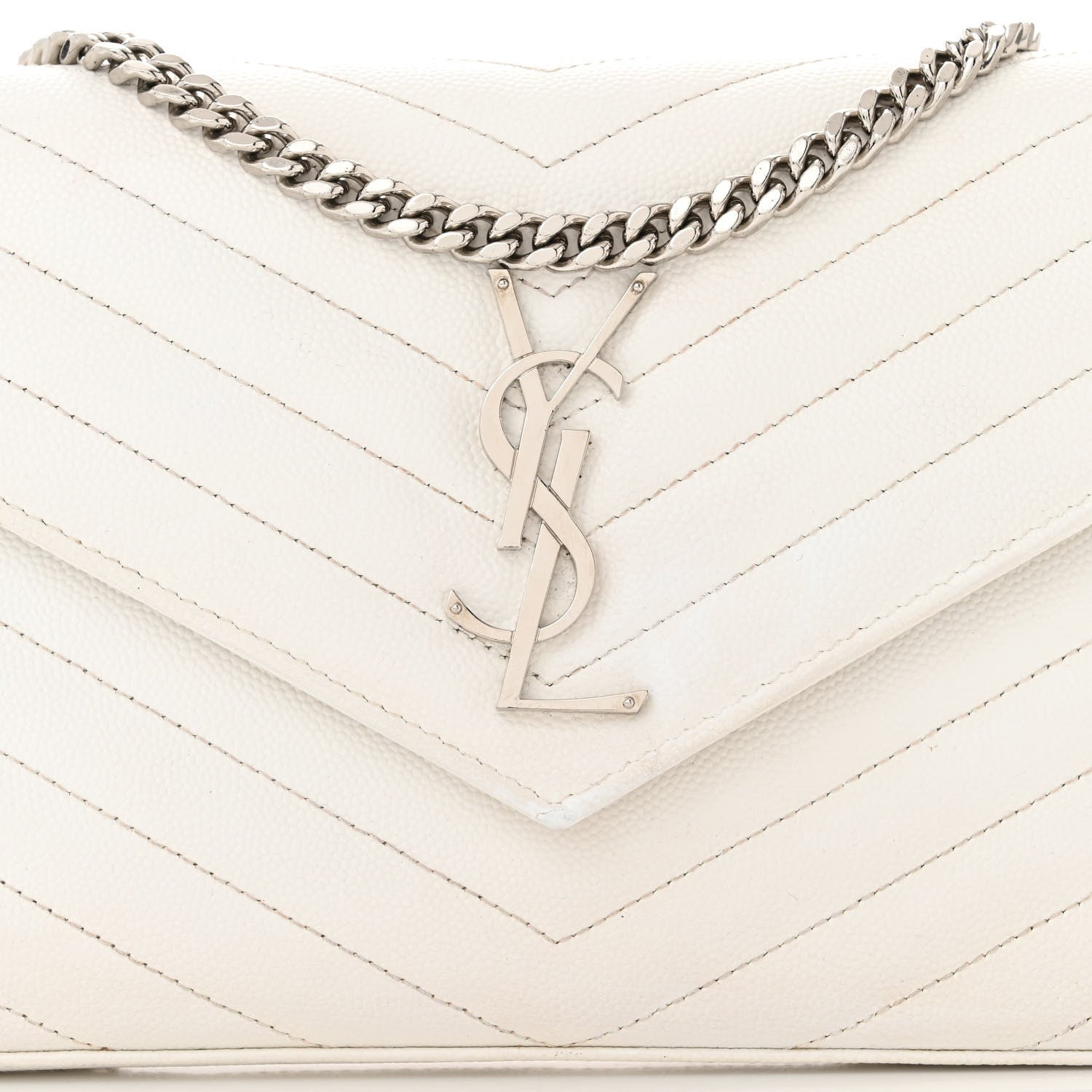 Saint Laurent Grain De Poudre Matelasse Chevron Monogram Chain Wallet White 8 of 12
