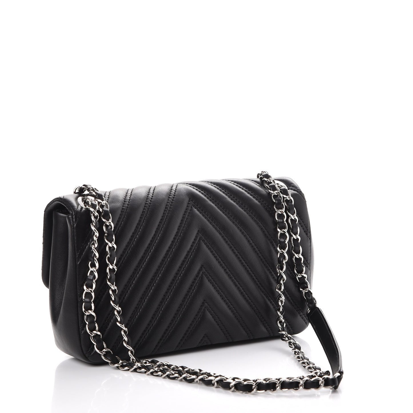 Lambskin Surpique Chevron Quilted Small Single Flap Black
