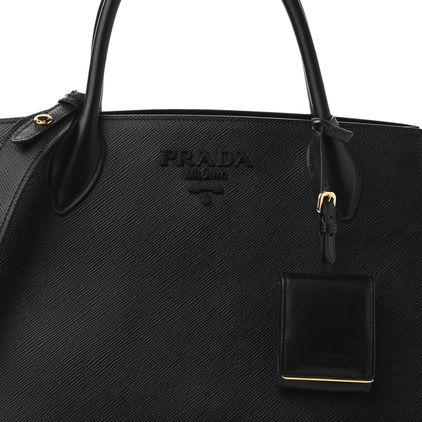 Saffiano Cuir Calfskin Medium Monochrome Top Handle Tote Black