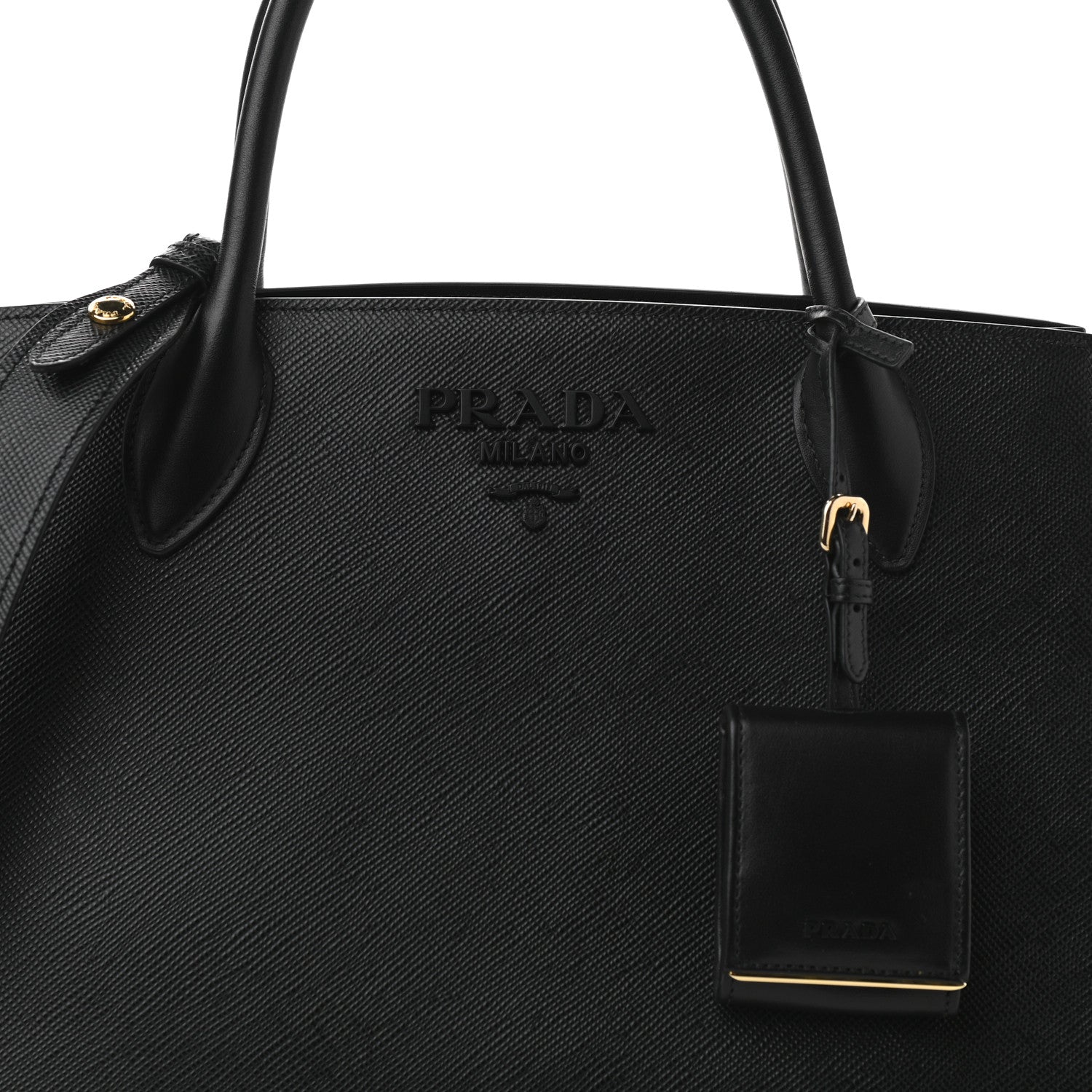 Prada Saffiano Cuir Calfskin Medium Monochrome Top Handle Tote Black 8 of 12