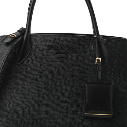 Prada Saffiano Cuir Calfskin Medium Monochrome Top Handle Tote Black 8 of 12