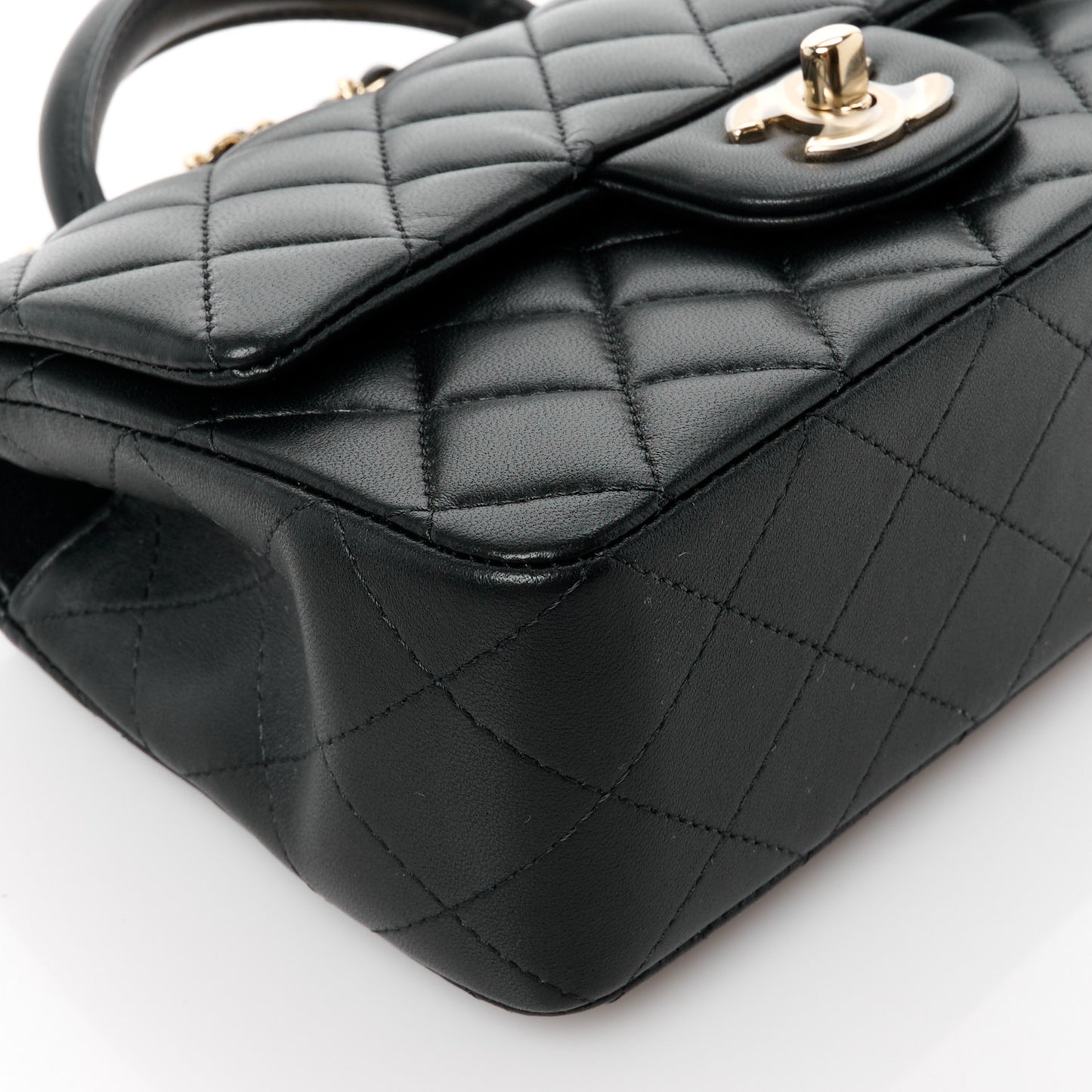 Lambskin Quilted Mini Top Handle Rectangular Flap Black