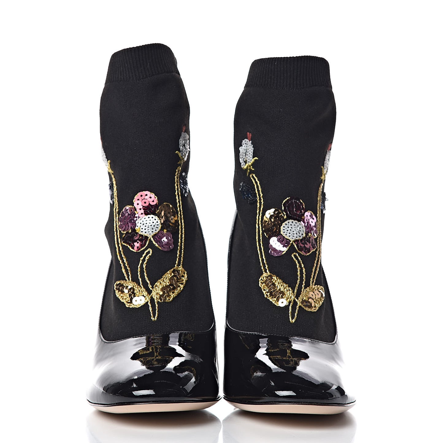 Patent Calfskin Candy Sock Ankle Boots 38.5 Black