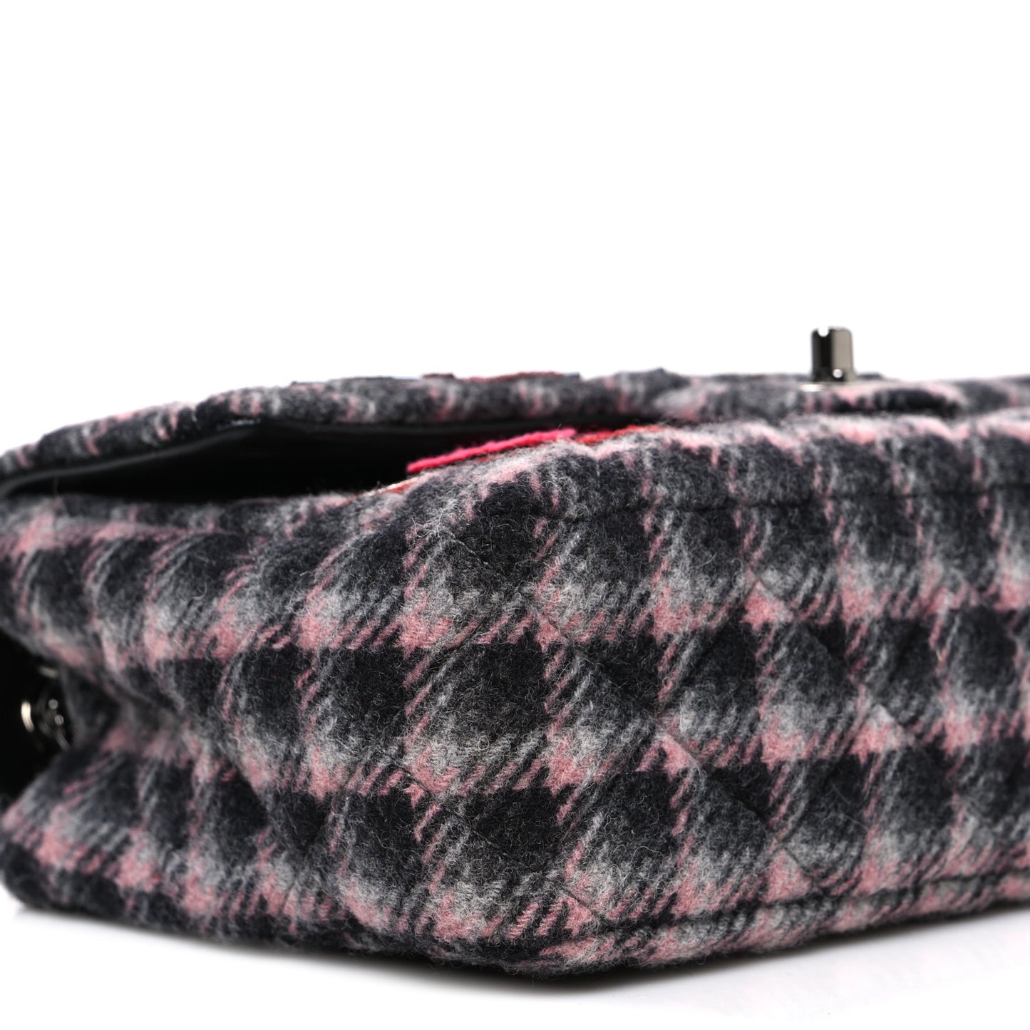Wool Patchwork Medium Single Flap Pink Grey