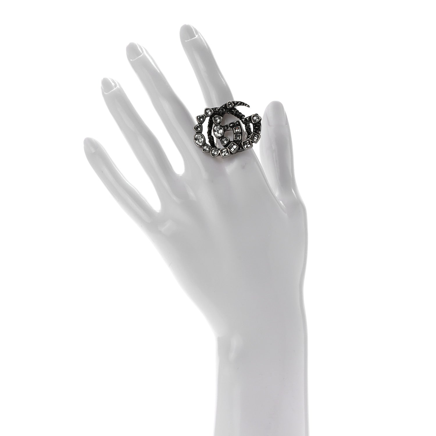 Gucci Crystal Double G Ring 7.5 Aged Silver 2 of 4
