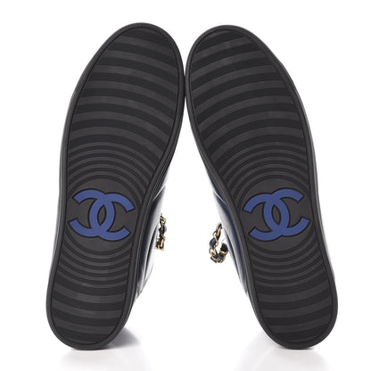 Chanel Calfskin Mens Zipped Sneakers 43 Navy 5 of 9