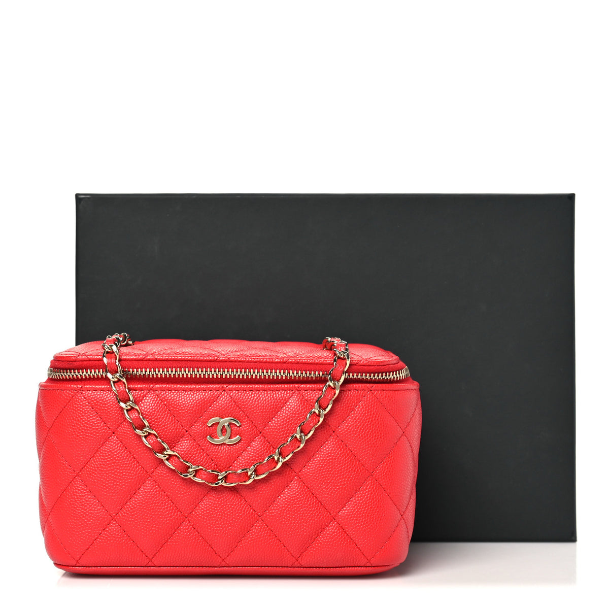 Chanel Caviar Quilted Small Vanity Case With Chain Red 11 of 11