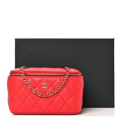 Chanel Caviar Quilted Small Vanity Case With Chain Red 11 of 11