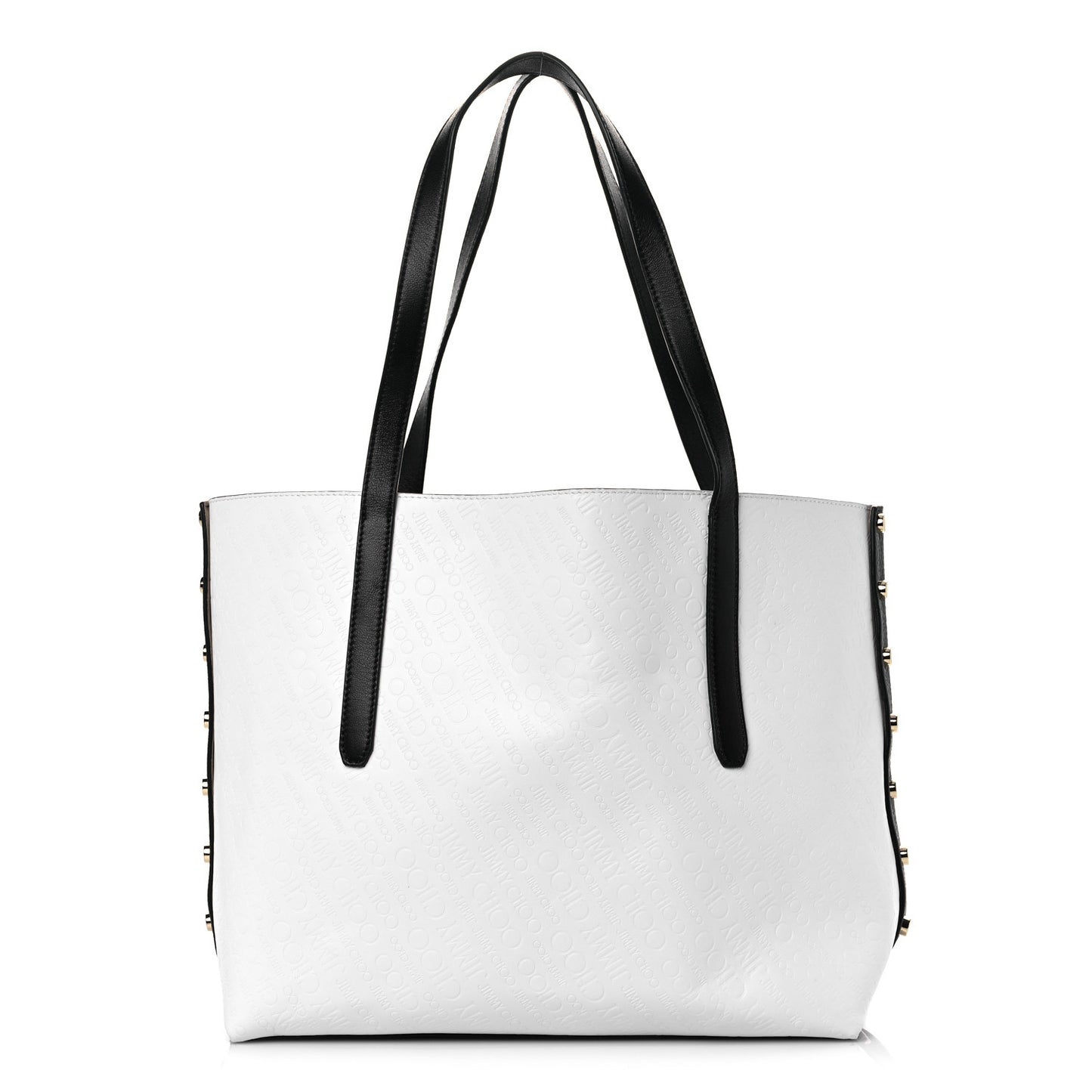 Calfskin Logo Embossed Twist East West Tote White Black