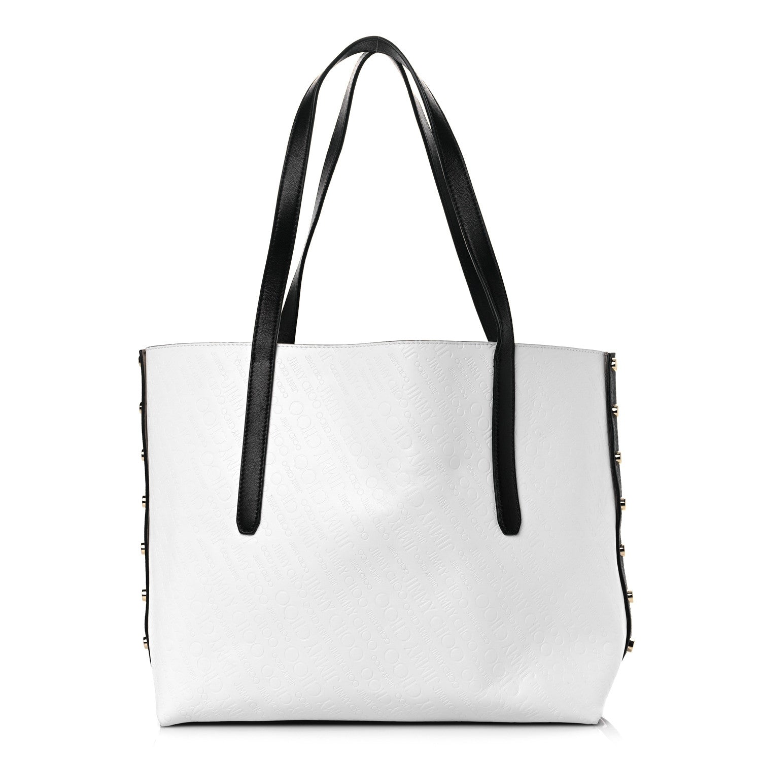 Jimmy Choo Calfskin Logo Embossed Twist East West Tote White Black 1 of 10