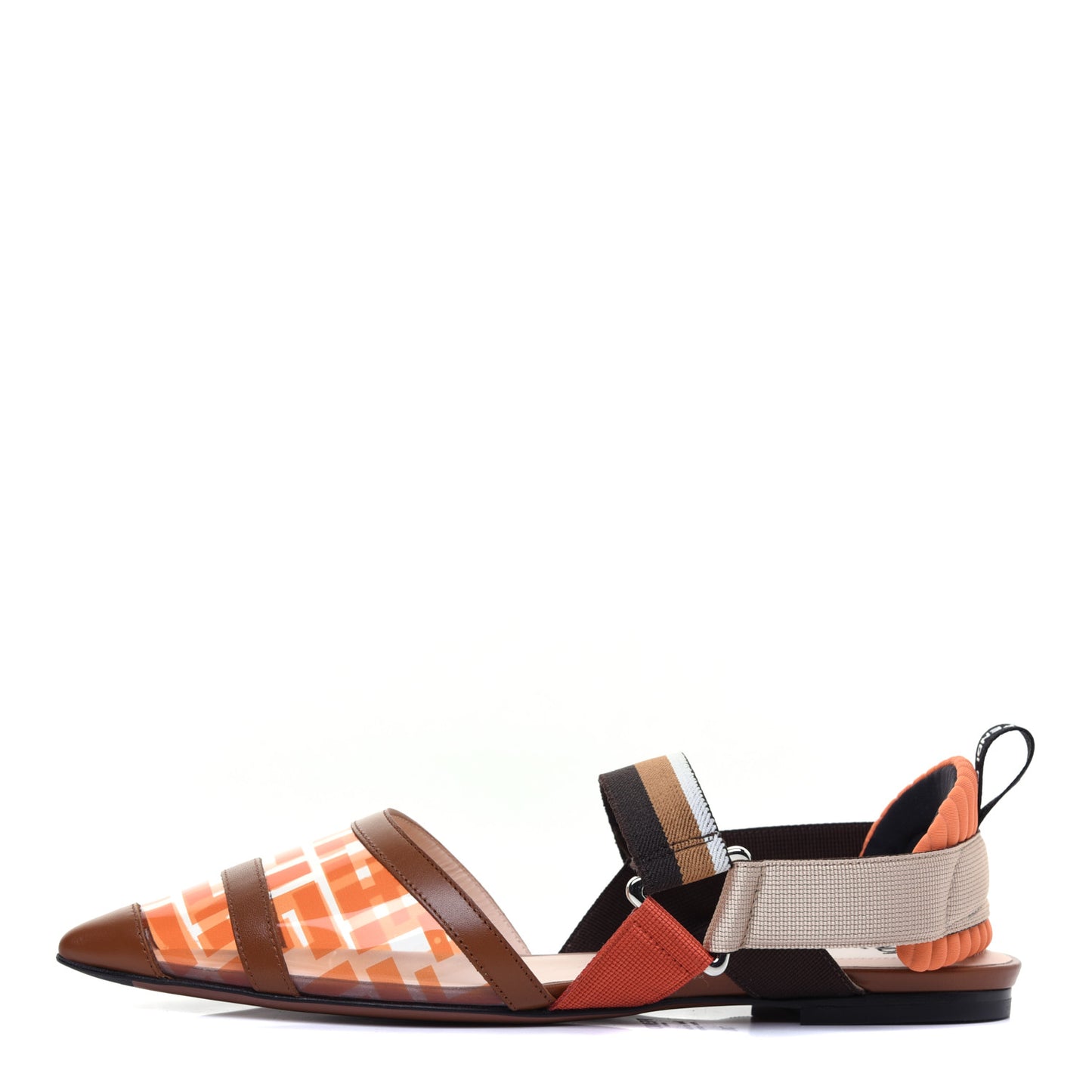 PVC Calfskin FF Colibri Slingback Ballerina Flats 38 Aranciata Cuoio