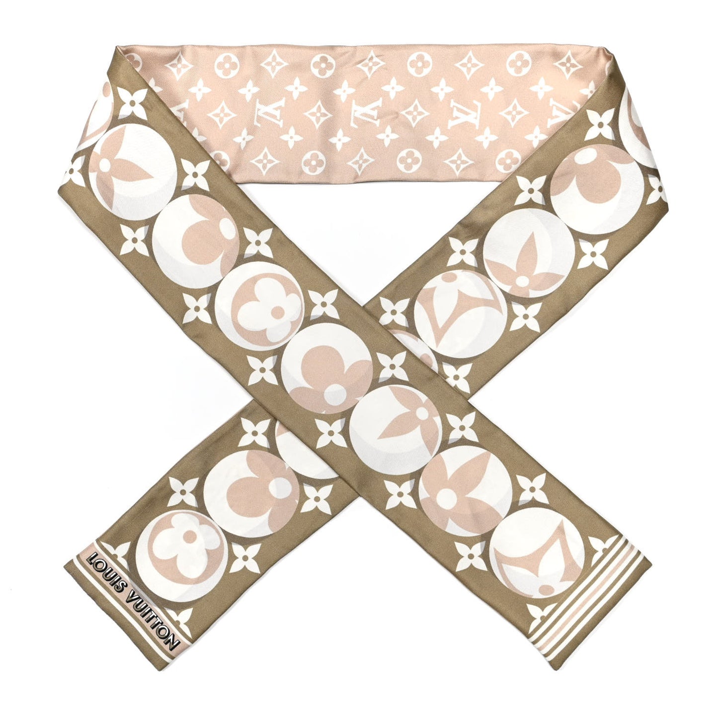 Silk Monogram Marbles Classic Bandeau Kaki Beige White
