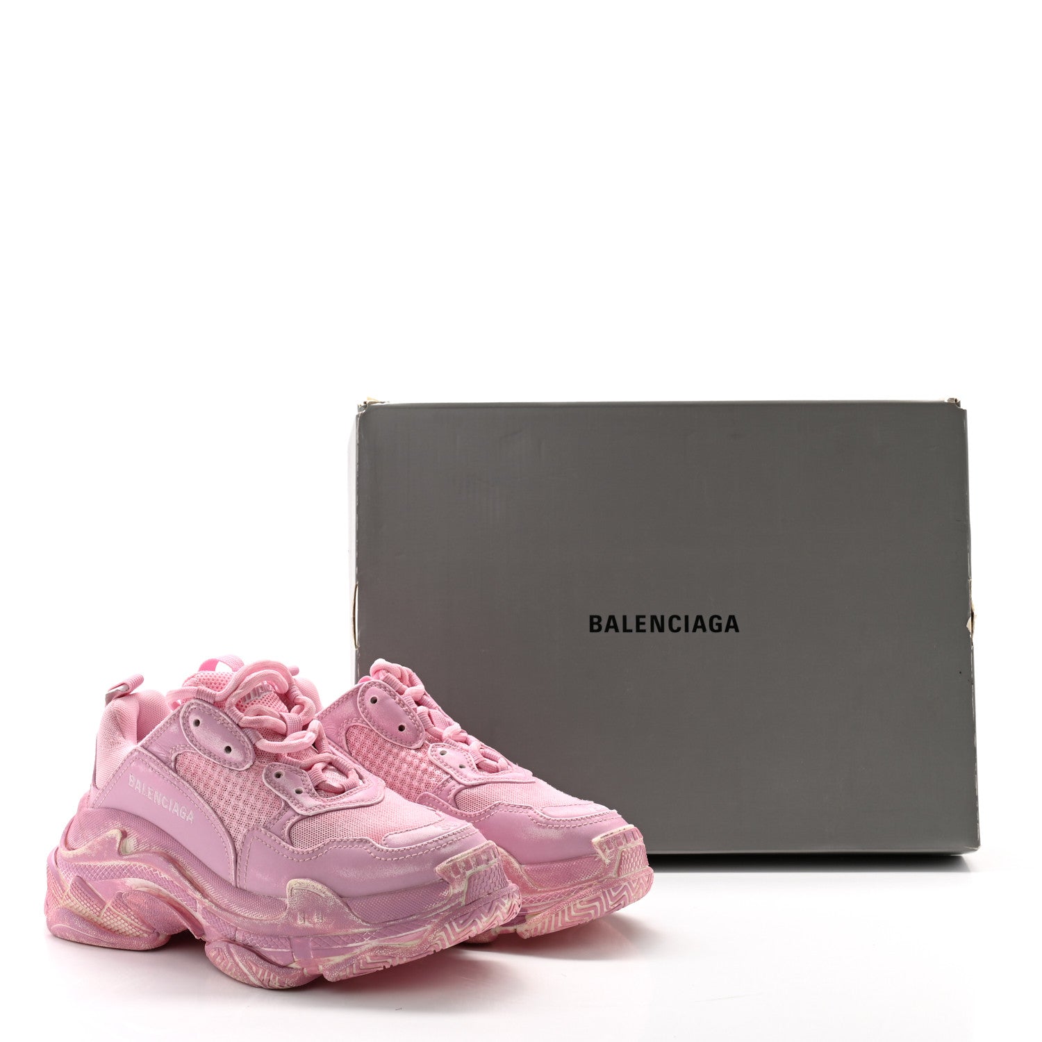 Balenciaga Fabric Mesh Distressed Womens Triple S Sneakers 36 Pink 8 of 8