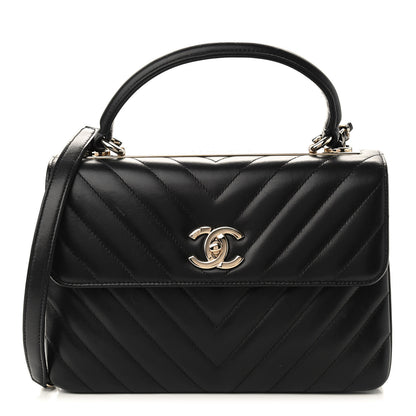 Chanel Lambskin Chevron Quilted Small Trendy CC Dual Handle Flap Bag Black 1 of 9