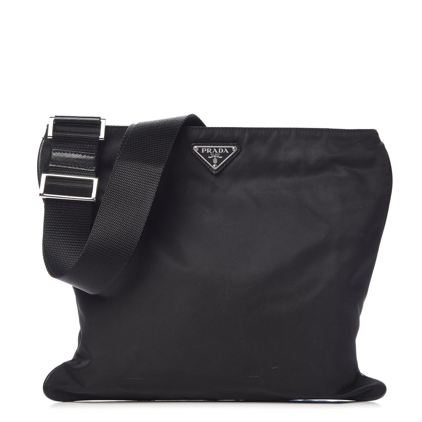 Nylon Saffiano Flat Messenger Bag Black