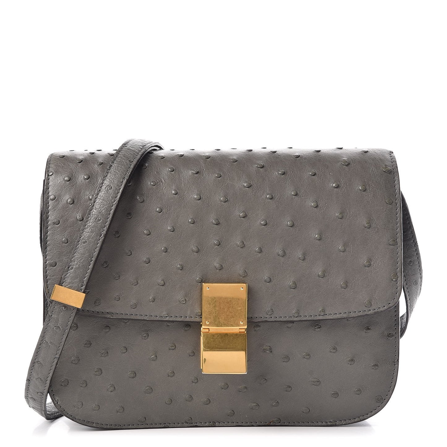 Ostrich Medium Classic Box Flap Bag Storm